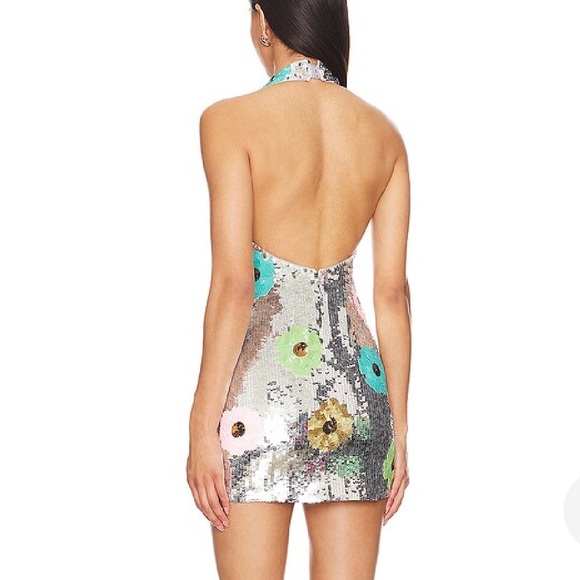 Lovers & Friends Mia Embellished Mini Dress in Silver Sequin Floral size medium - Picture 3 of 14